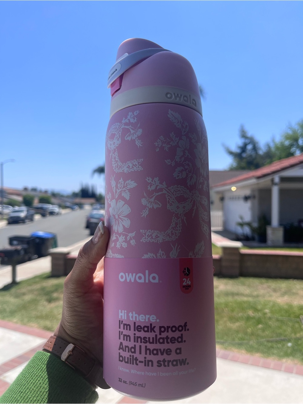 Owala spring revival 32oz Pink floral Stainless Steel Water Bottle freesip - Picture 4 of 4